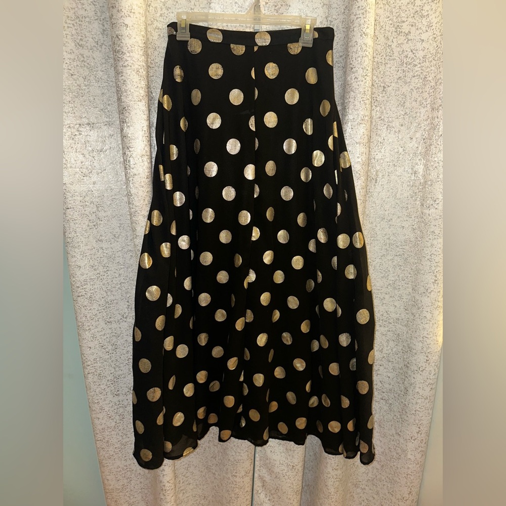 Elegant Black and Gold Polka Dot A-Line Skirt